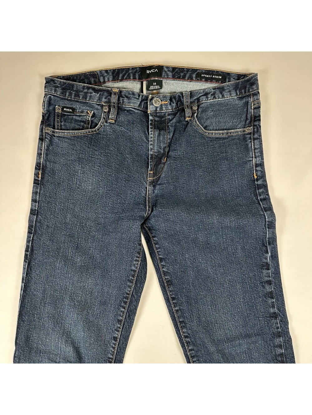 RVCA Spanky Denim Jeans Mens 34 Dark Wash Slim Straight Stretch Denim Skater